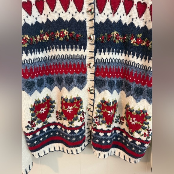 Women Knitted Cardigan Sweater Large Red Hearts Heirloom Collectibles Vintage - Picture 3 of 8